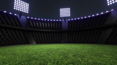 Spor stadyumu arka planı, yanıp sönen ışıklar. Parlayan stadyum ışıkları, 3D görüntüleme