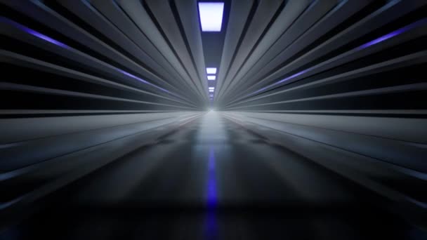 Політ Тунелю Блакитними Вогнями Які Відбиваються Всюди Анімовані Візуальні Ефекти — стокове відео