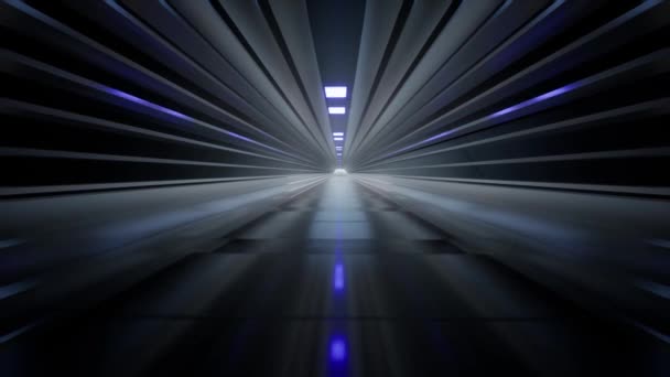 Volar Túnel Con Luces Azules Que Reflejan Todas Partes Efectos — Vídeos de Stock