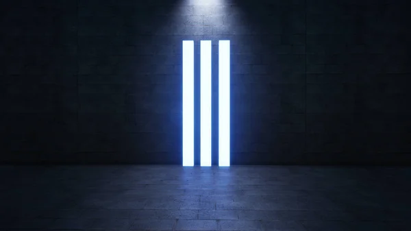 Abstract Futuristic Blue Laser rectangular columns Lights In Long Dark Empty Background 3D Rendering