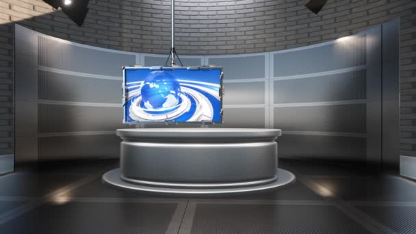 Virtual Studio Nieuws Aan Muur Virtual News Studio Achtergrond Loop — Stockvideo