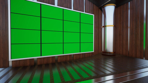 3D Virtual TV Studio News , TV On Wall.3D Virtual News Studio Background_3D Rendering