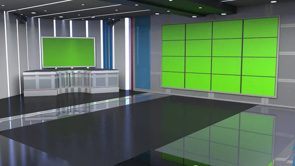 Virtual Studio News Wall Virtual News Studio Background_3D Rendering — 图库照片