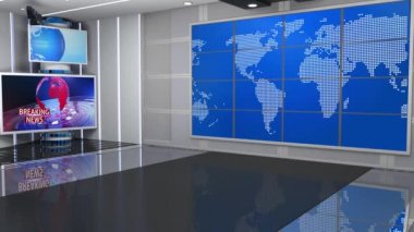 News TV Studio Set - Sanal Yeşil Ekran Arkaplan Döngüsü görüntüleri, kolay düzenleme için yeşil ekran statik görüntü eklenmiştir