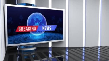 News TV Studio Set - Sanal Yeşil Ekran Arkaplan Döngüsü görüntüleri, kolay düzenleme için yeşil ekran statik görüntü eklenmiştir