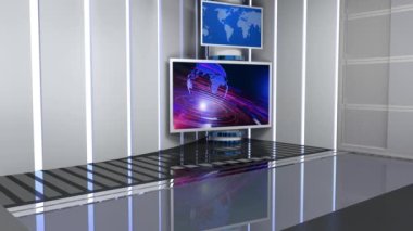 News TV Studio Set - Sanal Yeşil Ekran Arkaplan Döngüsü görüntüleri, kolay düzenleme için yeşil ekran statik görüntü eklenmiştir