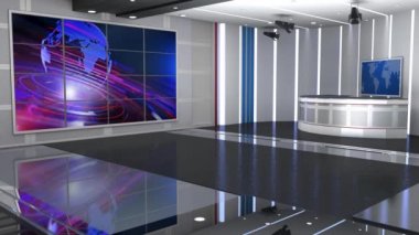 News TV Studio Set - Sanal Yeşil Ekran Arkaplan Döngüsü görüntüleri, kolay düzenleme için yeşil ekran statik görüntü eklenmiştir