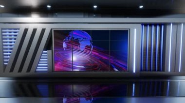 News TV Studio Set - Sanal Yeşil Ekran Arkaplan Döngüsü görüntüleri, kolay düzenleme için yeşil ekran statik görüntü eklenmiştir