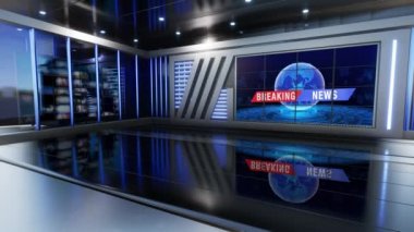 News TV Studio Set - Sanal Yeşil Ekran Arkaplan Döngüsü görüntüleri, kolay düzenleme için yeşil ekran statik görüntü eklenmiştir