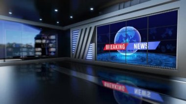 News TV Studio Set - Sanal Yeşil Ekran Arkaplan Döngüsü görüntüleri, kolay düzenleme için yeşil ekran statik görüntü eklenmiştir