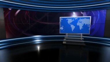 News TV Studio Set - Sanal Yeşil Ekran Arkaplan Döngüsü görüntüleri, kolay düzenleme için yeşil ekran statik görüntü eklenmiştir