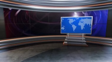 News TV Studio Set - Sanal Yeşil Ekran Arkaplan Döngüsü görüntüleri, kolay düzenleme için yeşil ekran statik görüntü eklenmiştir
