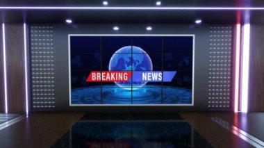 News TV Studio Set - Sanal Yeşil Ekran Arkaplan Döngüsü görüntüleri, kolay düzenleme için yeşil ekran statik görüntü eklenmiştir