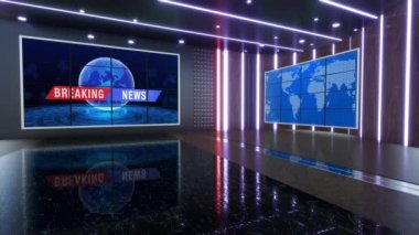 News TV Studio Set - Sanal Yeşil Ekran Arkaplan Döngüsü görüntüleri, kolay düzenleme için yeşil ekran statik görüntü eklenmiştir