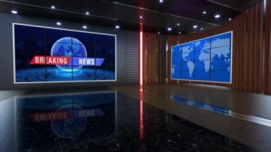 News TV Studio Set - Sanal Yeşil Ekran Arkaplan Döngüsü görüntüleri, kolay düzenleme için yeşil ekran statik görüntü eklenmiştir