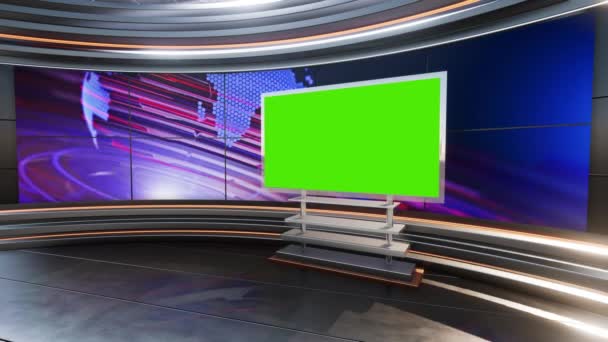 Nyheter Studio Set Virtual Green Screen Bakgrund Loopmotion Film Grön — Stockvideo