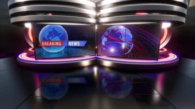 News TV Studio Set - Sanal Yeşil Ekran Arkaplan Döngüsü hareket görüntüleri, kolay düzenleme için yeşil ekran statik görüntü eklenmiştir