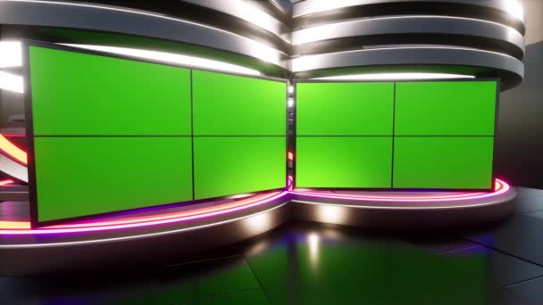 Nieuws Studio Set Virtual Green Screen Achtergrond Loop Motion Footage — Stockvideo