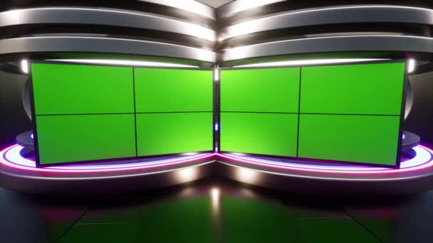 News Studio Set Virtual Green Screen Background Loop Motion Footage — Video Stock