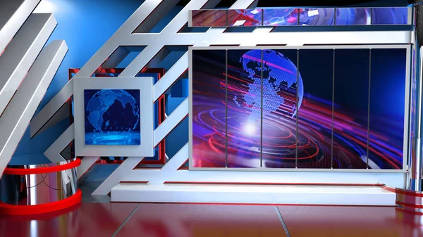 Backdrop Shows Wall Virtual News Studio Background Rendering — Stock Photo, Image