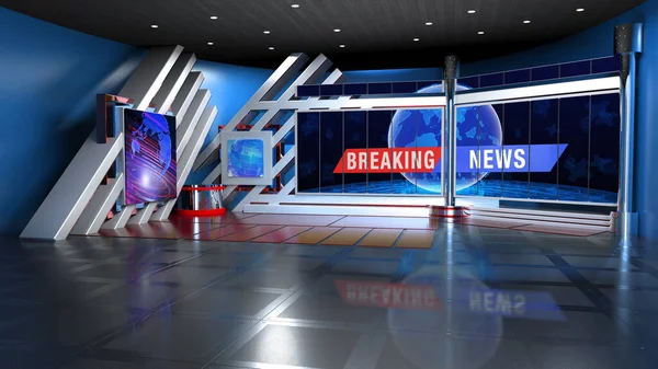 Backdrop Shows Wall Virtual News Studio Background Rendering — Stock Photo, Image