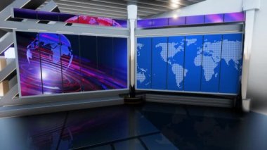 News TV Studio Set - Sanal Yeşil Ekran Arkaplan Döngüsü hareket görüntüleri, kolay düzenleme için yeşil ekran statik görüntü eklenmiştir