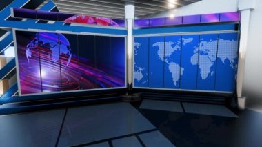 News TV Studio Set - Sanal Yeşil Ekran Arkaplan Döngüsü hareket görüntüleri, kolay düzenleme için yeşil ekran statik görüntü eklenmiştir