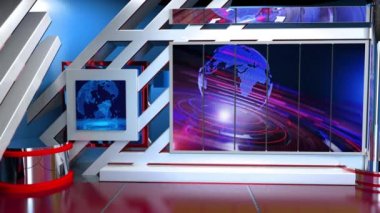 News TV Studio Set - Sanal Yeşil Ekran Arkaplan Döngüsü hareket görüntüleri, kolay düzenleme için yeşil ekran statik görüntü eklenmiştir
