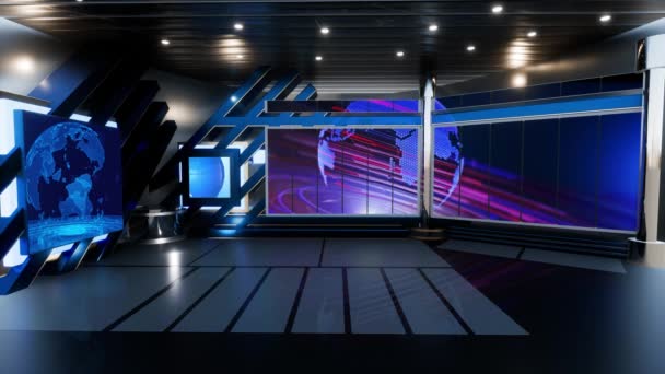 News Studio Set Віртуальний Зелений Екран Фоновий Цикл Кадрів Руху — стокове відео