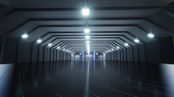 Grand Entrepôt Vide Avec Des Lumières Réfléchissantes Plancher — Video