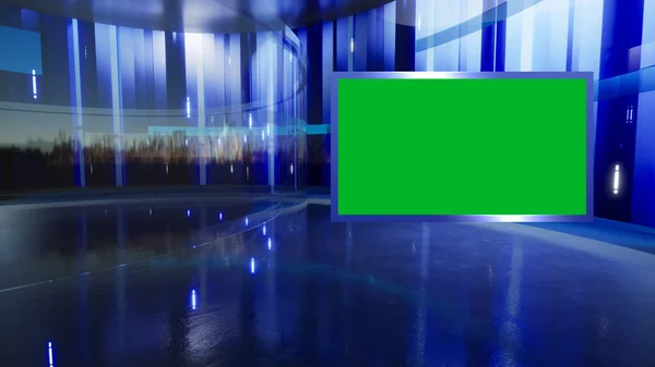 Virtual News Studio Πράσινο Φόντο Οθόνη Απόδοση — Φωτογραφία Αρχείου