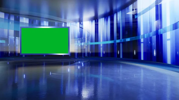 3D Virtual News Studio Green Screen Background. 3d Rendering