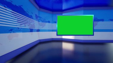 Chroma için Sanal Set Stüdyosu. 3D görüntüleme arkaplanı herhangi bir haber veya bilgi sunumu için mükemmeldir. Arka planda şık ve temiz bir düzen var.