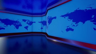 Chroma için Sanal Set Stüdyosu. 3D görüntüleme arkaplanı herhangi bir haber veya bilgi sunumu için mükemmeldir. Arka planda şık ve temiz bir düzen var.