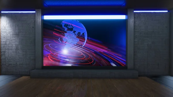 News Studio Backdrop Shows Wall Virtual News Studio Background Illustration — 图库照片