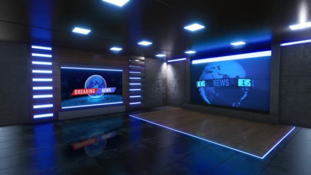 News Studio Backdrop Shows Wall Virtual News Studio Background — стокове відео
