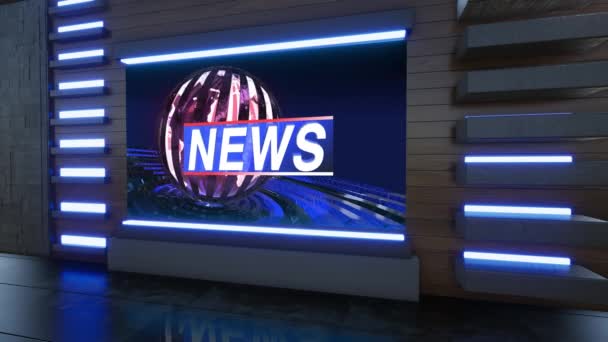 News Studio Backdrop Shows Wall Virtual News Studio Background — Stock video