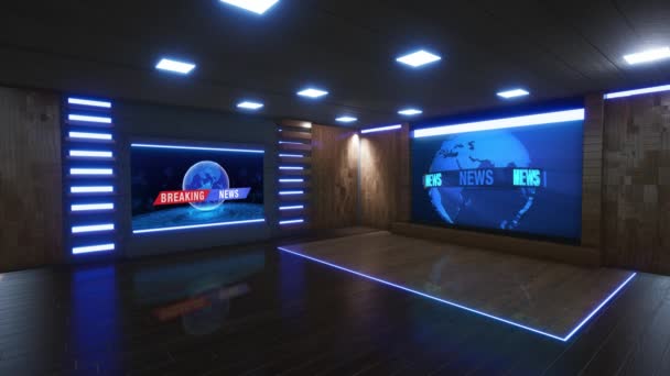 News Studio Backdrop Shows Wall Virtual News Studio Background — стокове відео
