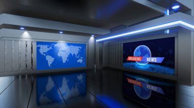 Haber Stüdyosu, TV programları için arkaplan .tv Wall3D Sanal Haber Stüdyosu Arkaplanı, 3D illüstrasyon