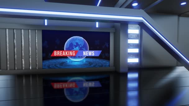 News Studio Backdrop Shows Wall Virtual News Studio Background — Stock video