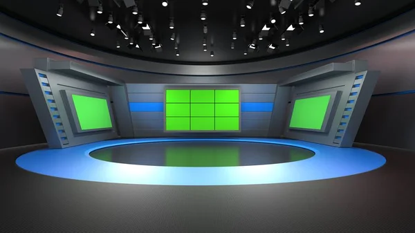 News Studio Backdrop Shows Wall Virtual News Studio Background Illustration — 图库照片