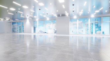 Şehrin arka planında beyaz iç mekanlar açık. 3B hazırlama köşesi modeli