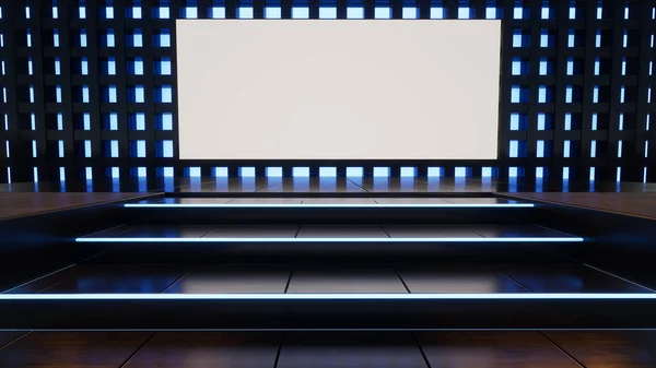 ホワイトスクリーンデザインのディスプレイ製品ライトグロースクリーンのブランク製品スタンド — ストック写真