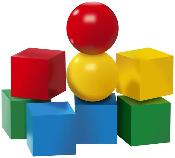 Ensemble coloré de boules et de cubes jouets — Photo