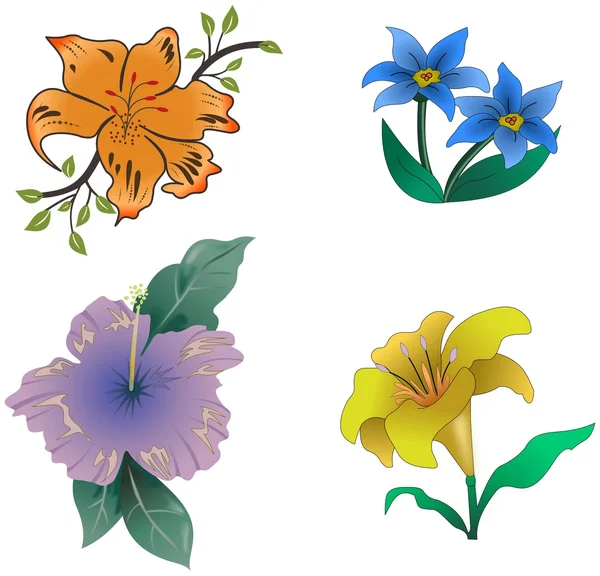 Reihe von Karikaturen farbigen Blumen — Stockfoto