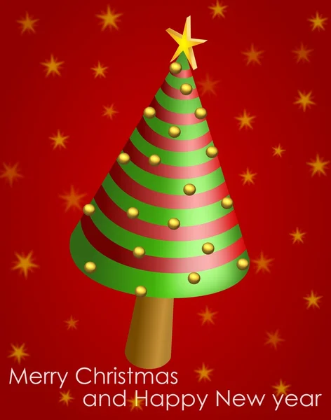 円錐形のクリスマス ツリーとゴールデン ボールを持つカードを望む — ストック写真