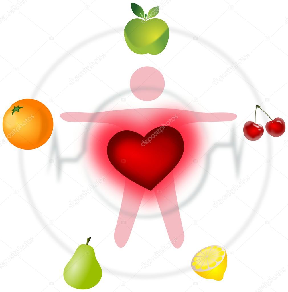 Good health scheme with heart and fruits