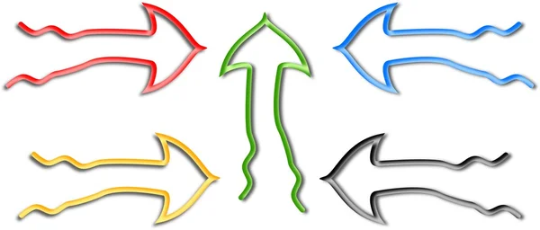 Five colored and shaded curly arrows on white — Stock Photo, Image