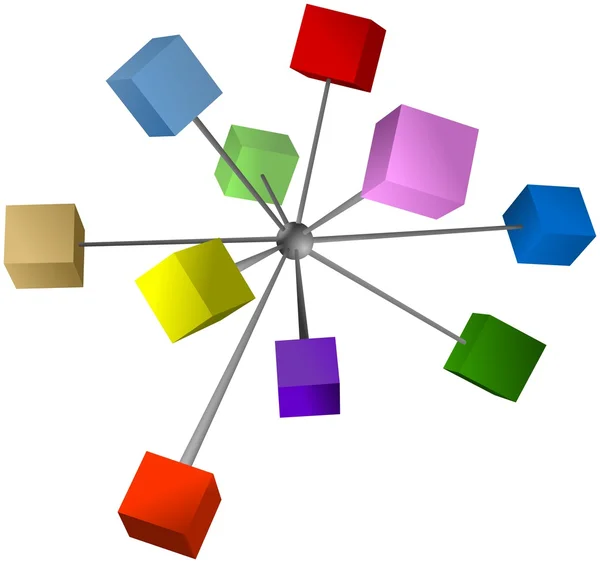 Colored cubes connected into centre sphere — Stock Photo, Image