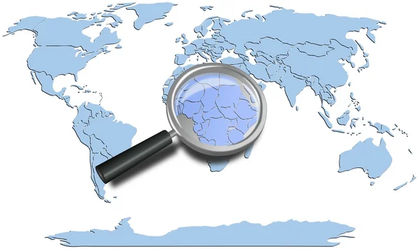 World map blue continents with Africa magnified — Stock Photo, Image
